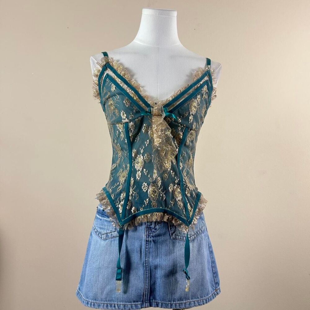 Teal and Gold Y2K Leg Avenue Corset/Buster Top